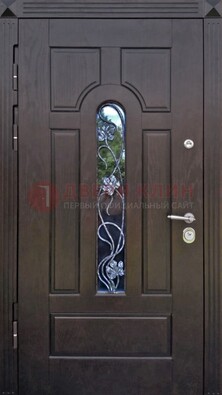 Металлическая дверь со стеклом и ковкой в цвете венге ДСК-142 в Воскресенске