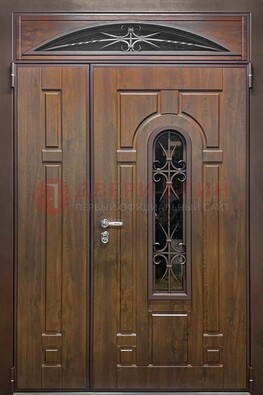 Большая металлическая дверь со стеклом и ковкой ДСК-145 в Воскресенске