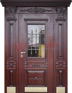 Железная парадная дверь массив дуба со стеклом и ковкой ДСК-175 в Воскресенске