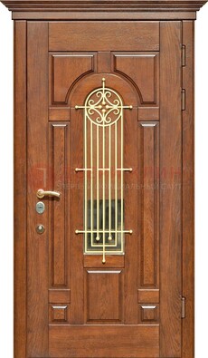 Коричневая железная дверь винорит со стеклом и ковкой ДСК-189 в Воскресенске