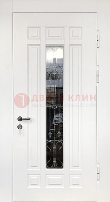 Белая стальная дверь винорит со стеклом и ковкой ДСК-191 в Воскресенске