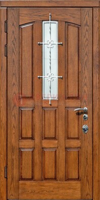 Стальная дверь со стеклом и ковкой для частного дома ДСК-192 в Воскресенске