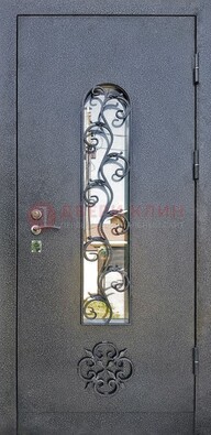 Темная стальная дверь Порошок со стеклом и ковкой ДСК-217 в Волоколамске