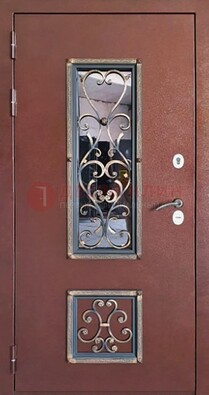 Уличная дверь Порошок со стеклом и ковкой для дома ДСК-218 в Воскресенске
