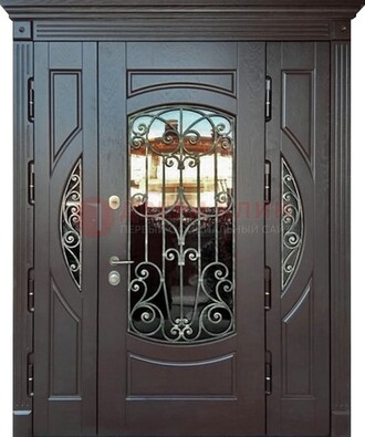 Полуторная железная дверь Винорит со стеклом и ковкой ДСК-231 в Воскресенске