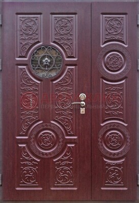 Красная железная дверь Винорит со стеклом и ковкой ДСК-235 в Воскресенске