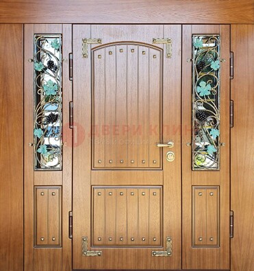 Железная дверь Винорит со стеклом и ковкой лозы ДСК-236 в Воскресенске