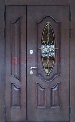 Темная металлическая дверь Винорит со стеклом и ковкой ДСК-239 в Воскресенске