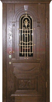 Железная дверь со стеклом и ковкой в классическом стиле ДСК-23 в Воскресенске