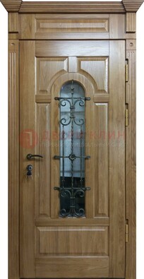 Металлическая дверь массив со стеклом и ковкой для дома ДСК-246 в Воскресенске