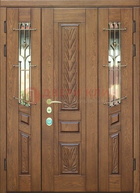 Полуторная стальная дверь массив со стеклом и ковкой ДСК-250 в Воскресенске