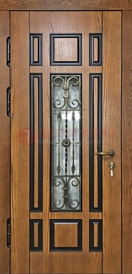 Двухцветная железная дверь Винорит со стеклом и ковкой ДСК-264 в Воскресенске