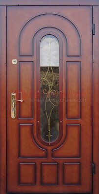 Яркая металлическая дверь Винорит со стеклом и ковкой ДСК-268 в Воскресенске