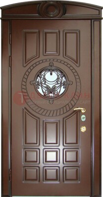 Шоколадная металлическая дверь Винорит со стеклом и ковкой ДСК-269 в Воскресенске