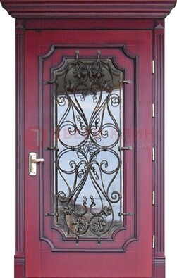 Красная стальная дверь Винорит со стеклом и ковкой ДСК-271 в Воскресенске