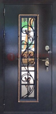 Железная дверь с порошковым напылением стеклом и ковкой ДСК-279 в Воскресенске