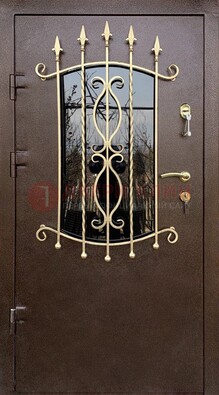 Стальная дверь Порошок со стеклом и ковкой для дома ДСК-280 в Воскресенске