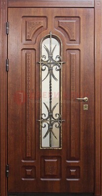 Тяжелая стальная дверь со стеклом и ковкой ДСК-42 в Воскресенске
