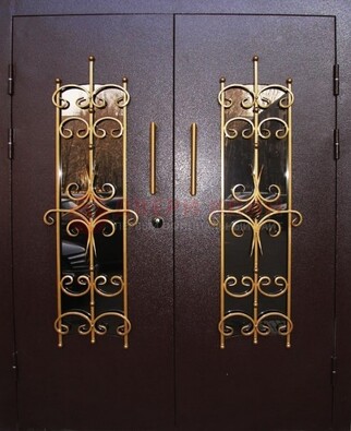 Металлическая дверь с ковкой и остеклением ДСК-49 в Воскресенске