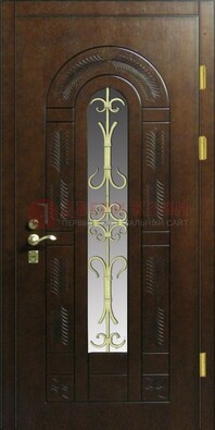 Дизайнерская металлическая дверь со стеклом и ковкой ДСК-50 в Воскресенске
