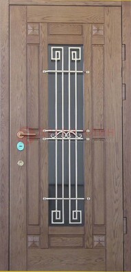 Стандартная железная дверь со стеклом темным и ковкой ДСК-5 в Воскресенске