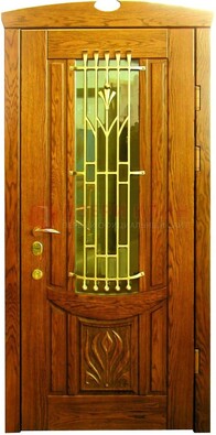 Наружная железная дверь со стеклом цветным и ковкой ДСК-62 в Воскресенске