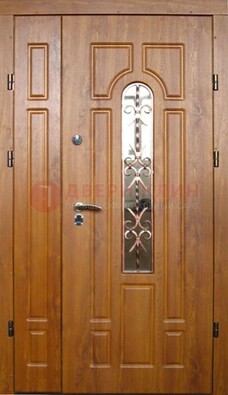 Стальная дверь со стеклом и цветной ковкой ДСК-78 для панельного дома в Воскресенске