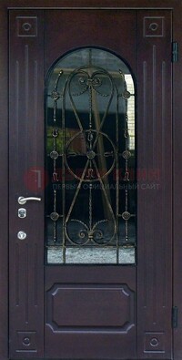 Стальная дверь со стеклом и ковкой ДСК-80 в загородный дом в Воскресенске