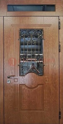 Металлическая входная дверь со стеклом и ковкой для дома ДСК-96 в Воскресенске