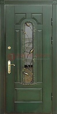 Железная дверь со стеклом и ковкой ДСК-9 для офиса в Воскресенске