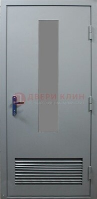 Серая металлическая техническая дверь с декоративной вставкой ДТ-14 в Воскресенске