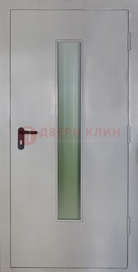 Белая металлическая противопожарная дверь со стеклянной вставкой ДТ-2 