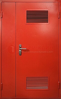 Красная железная техническая дверь с вентиляционными решетками ДТ-4 в Воскресенске