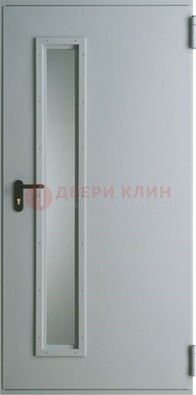 Белая железная техническая дверь со вставкой из стекла ДТ-9 в Воскресенске