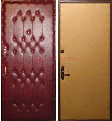 Бордовая металлическая дверь с винилискожей ДВ-1 в Воскресенске