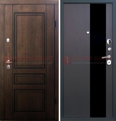 Входная дверь Итальянский орех с МДФ с черным стеклом ДМ-1199 в Воскресенске