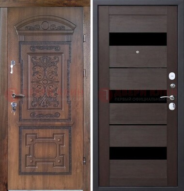 Стальная коричневая филенчатая дверь с виноритом и темной МДФ ДВТ-122 в Воскресенске