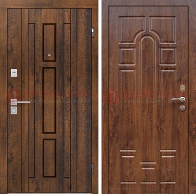 Стальная коричневая дверь с МДФ и коричневой МДФ внутри ДМ-1388 в Воскресенске