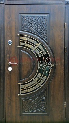 Металлическая филенчатая дверь с виноритом и стеклом ДВТ-144 в Воскресенске