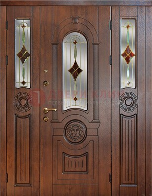 Парадная полуторная дверь с виноритом и витражом ДВТ-172 в Воскресенске