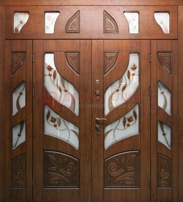Элитная двухстворчатая дверь с витражным стеклом ДВТ-173 в Воскресенске