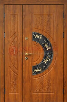 Входная дверь цвета золотой дуб с виноритом и ковкой ДВТ-176 в Воскресенске