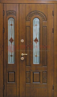 Темная стальная дверь с виноритом и стеклом ДВТ-179 в Воскресенске