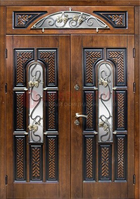 Входная двухстворчатая дверь с виноритом и ковкой ДВТ-183 в Воскресенске