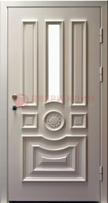 Белая уличная дверь с виноритом и стеклом ДВТ-201 в Воскресенске