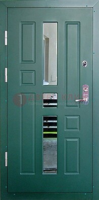 Зеленая железная  дверь с виноритом и зеркалом ДВТ-205 в Воскресенске