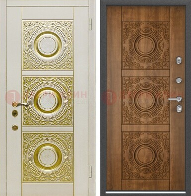 Белая входная дверь с виноритом и узором ДВТ-215 в Воскресенске