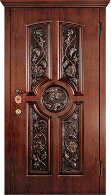 Филенчатая металлическая дверь с виноритом и резьбой ДВТ-69 в Воскресенске