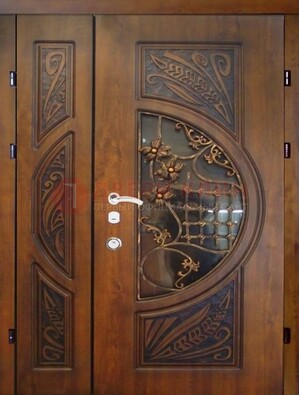 Металлическая дверь с виноритом и резной панелью внутри ДВТ-70 в Воскресенске