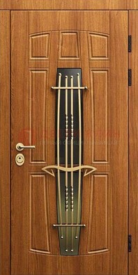 Входная коричневая дверь с терморазрывом и фрезерованной МДФ ДВТ-75 в Воскресенске